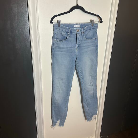 Good American Women's Good Leg Light Wash Skinny Jeans Raw Hem Size 6 28 - Picture 4 of 13